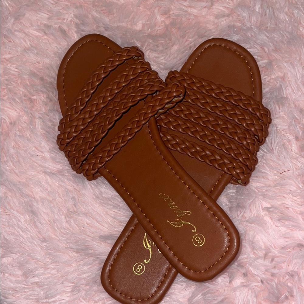Braided Brown Slide Sandals